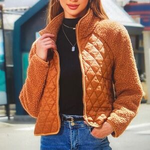Women's Quilted Sherpa Jacket - Tan
